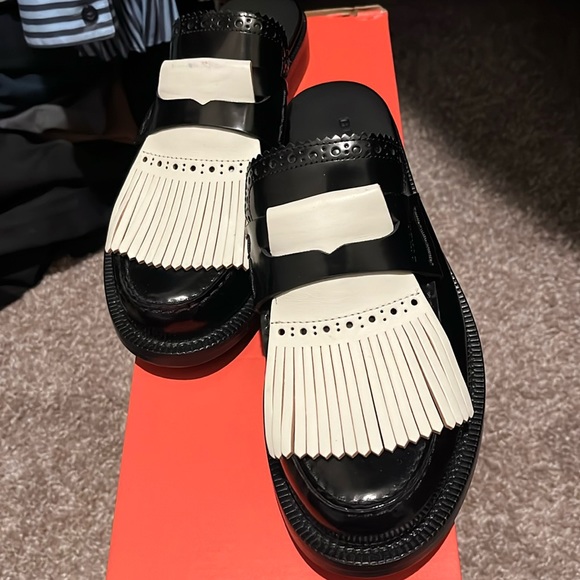Burberry Bechshill Fringe Spectator kiltie slides mules - Picture 1 of 6
